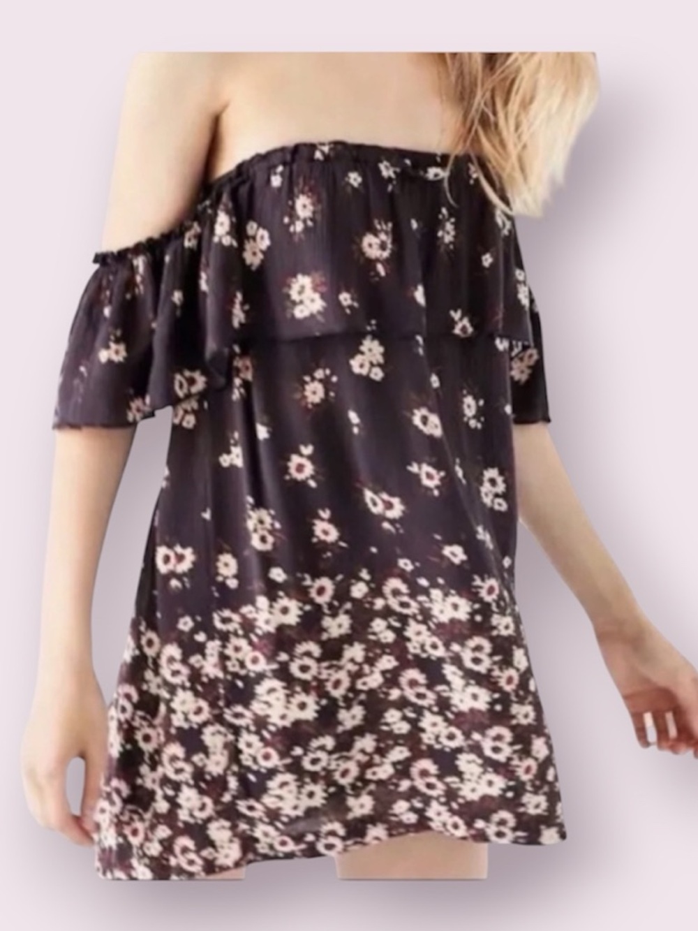 Kimchi Blue UO Urban Outfitters Off The Shoulders Floral Boho Mini Dress Medium